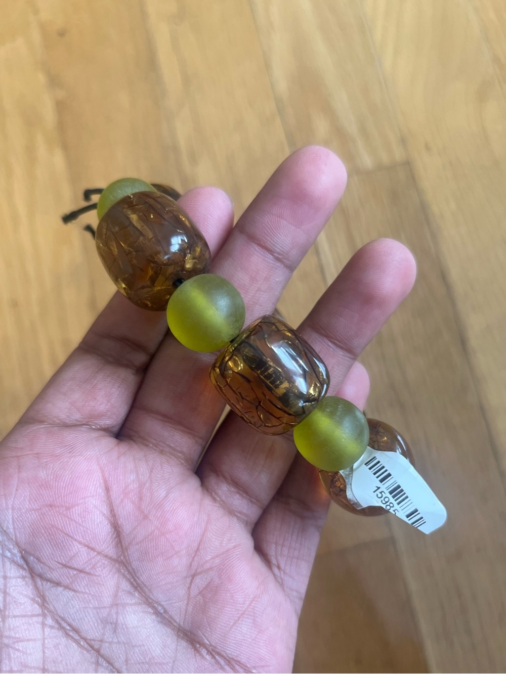 Free w/ purchase! Stretch Resin Bracelet Amber & Green beads - Picture 6 of 7